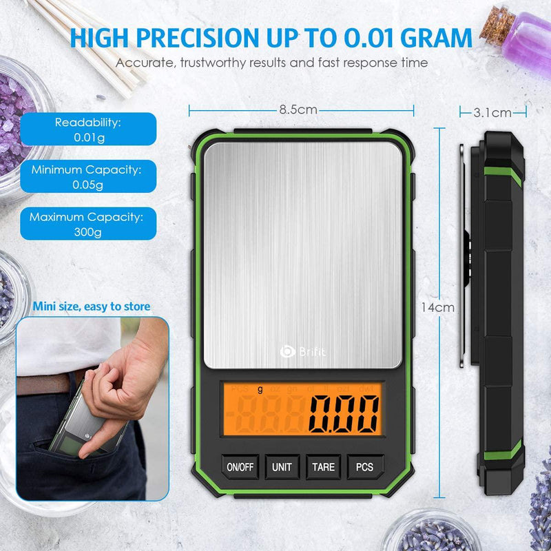 Mini Digital Weighing Scale, 300g by 0.01g, Multifunctional Kitchen Scale, Pocket Scale, Food Scale, Jewelry Scale Green, Kitchen Scale 300g (Battery Included)