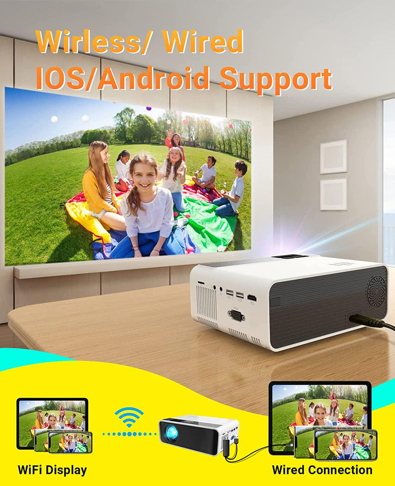 Mini Projector for iPhone, ELEPHAS WiFi Movie Projector with Synchronize Smartphone Screen, 1080P HD Portable Projector Supported 200 Screen, Compatible with Android/iOS/HDMI/USB/SD/VGA White