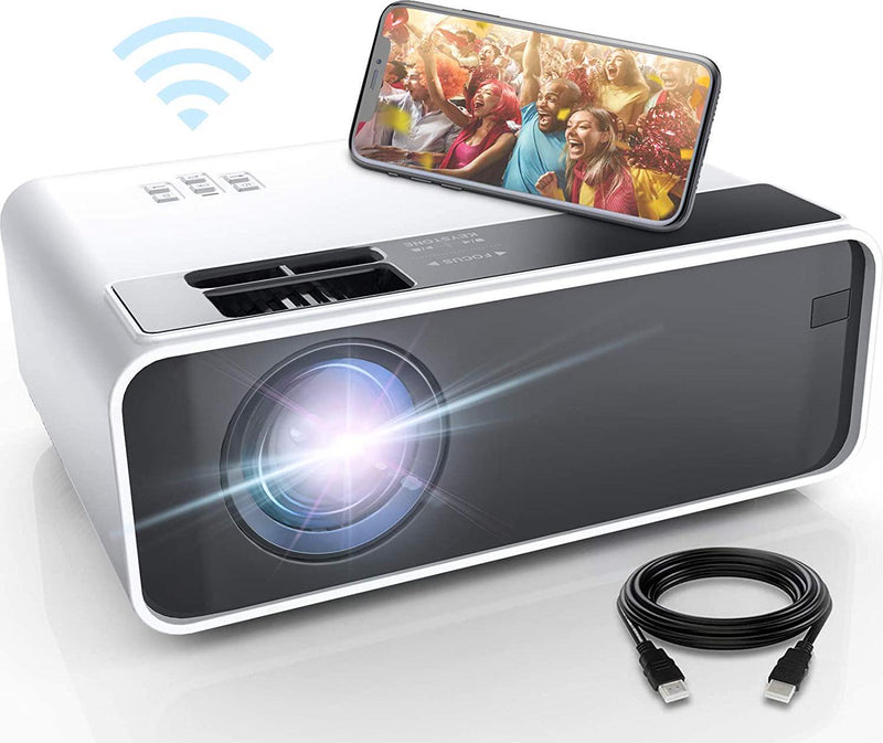 WiFi Projector, WiMiUS K2 5500 Lumens Mini Projector Full HD 1080P  Projector Support 200'' Display Zoom Compatible with Smartphone  (Wirelessly) PC TV Stick Chromecast (White) (Color: White)