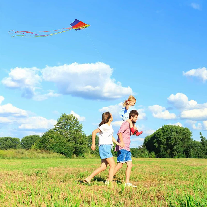 Motiloo Delta Kite for Kids and Adults, Extremely Easy to Fly Kite with 1 Ribbons and 300ft Kite String, Best Kite for Beginner Beach Kites Flyer for Outdoor Activities for Kids (Rainbow Kite)