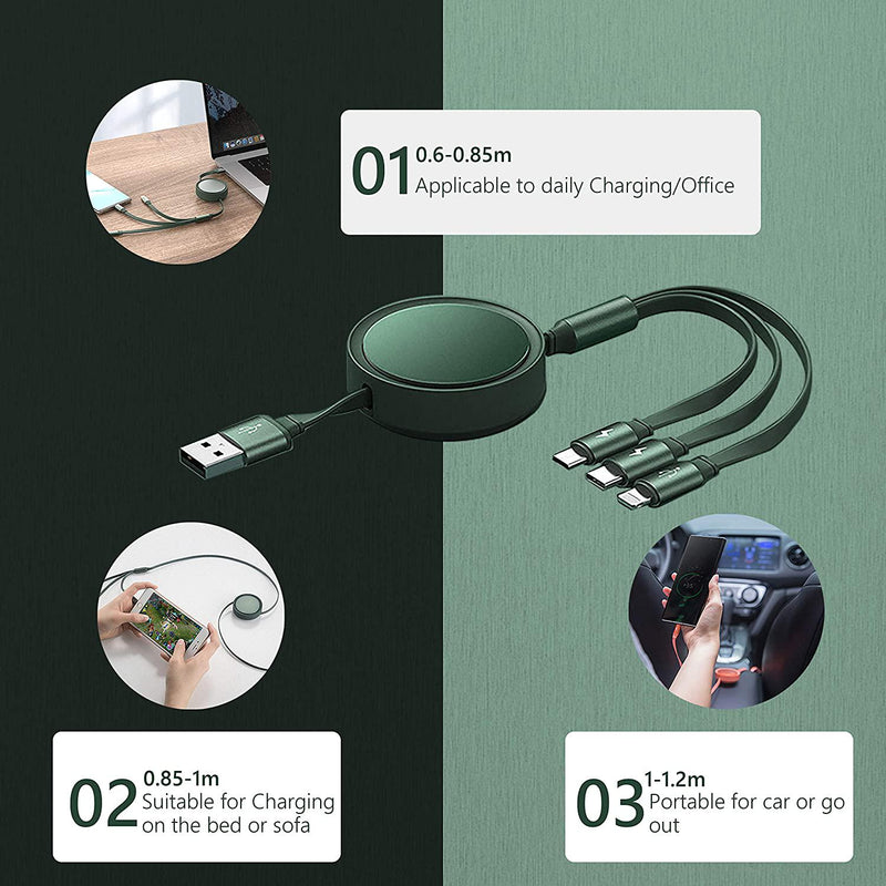 Multi Retractable USB Charging Cable 3 in 1, 3A Multi Fast Charger Cor