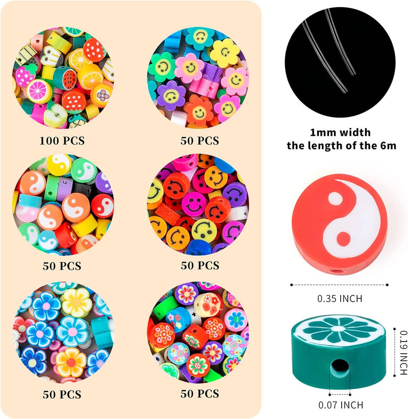 480 Pcs Fruit Flower Polymer Clay Beads, 24 Styles Trendy Cute Smiley Bead  Charms