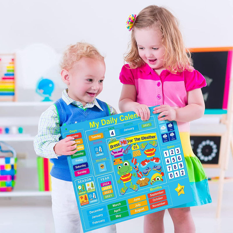 My First Daily Calendar 65Pcs Felt Board Circle Time Learning Center Preschool Early Learning Play Kit For Toddlers Daily Frog Season Weather Chart For Preschool For Wall Preschool Learning Activities