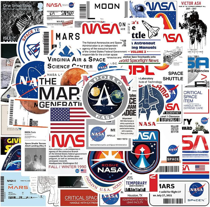 NASA Stickers,50pcs Space Explorer Universe Galaxy Astronaut Spaceman Spacecraft Planet Decal for Teen Girl Laptop,Skateboard, Phone,Travel Case,Computer,Guitar,Bike,Bumper