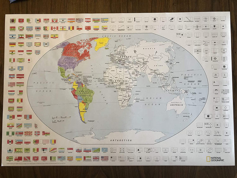 NATIONAL GEOGRAPHIC: World Coloring Map and Flags - 24 x 36 inches - Rolled Poster