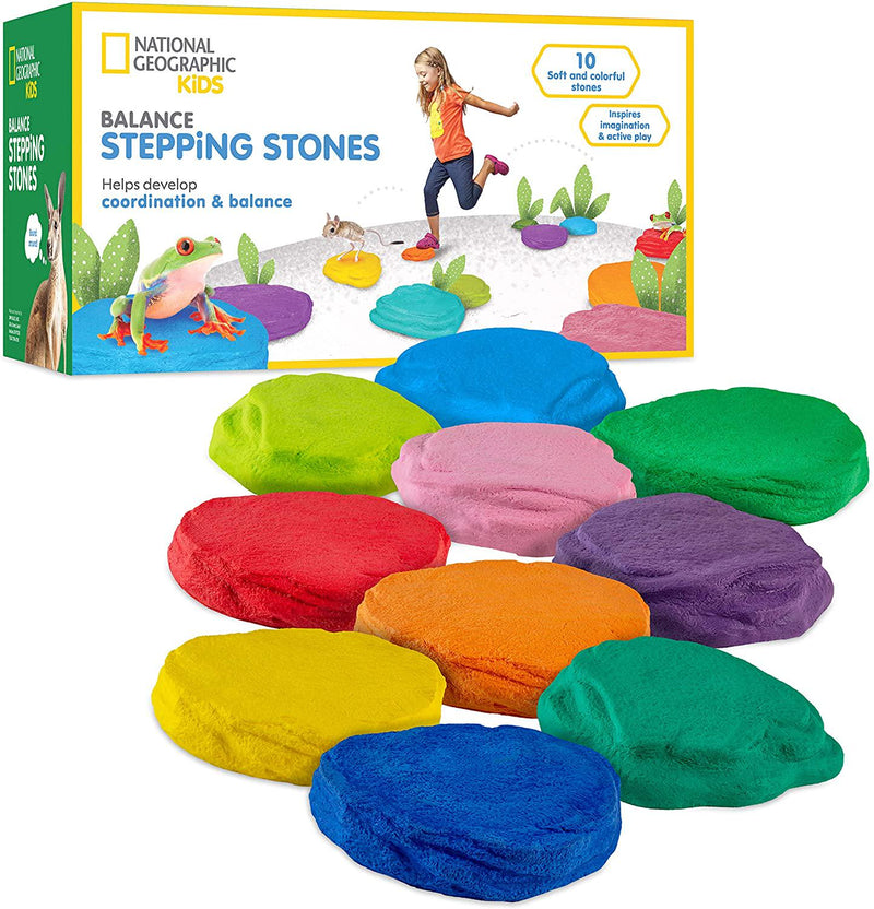 NATIONAL GEOGRAPHIC Stepping Stones for Kids 10 Durable Stones Encourage Toddler Balance and Gross Motor Skills, Indoor and Outdoor Toys, Toddler Stepping Stones, Balance Stones, Kids Obstacle Course