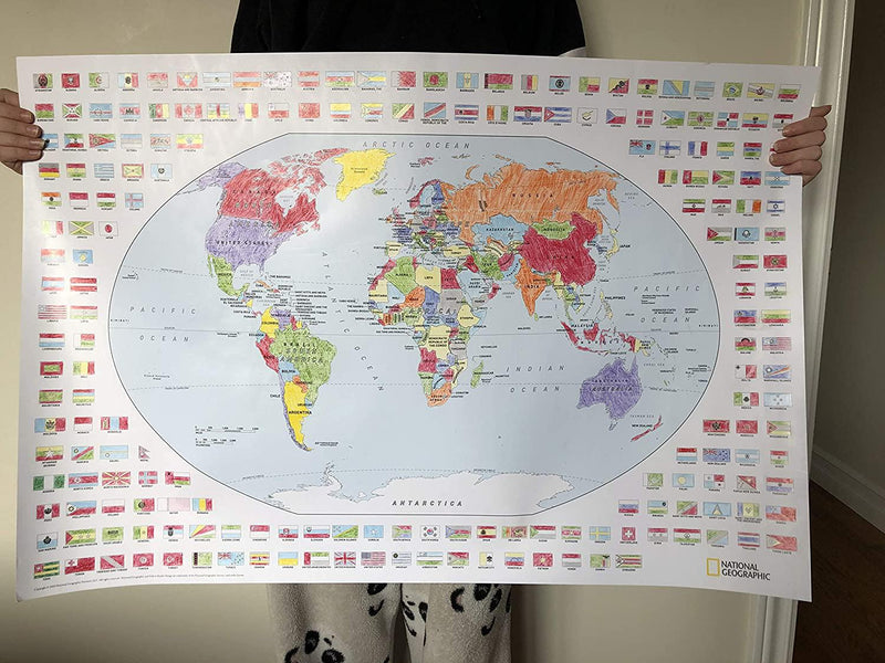 NATIONAL GEOGRAPHIC: World Coloring Map and Flags - 24 x 36 inches - Rolled Poster