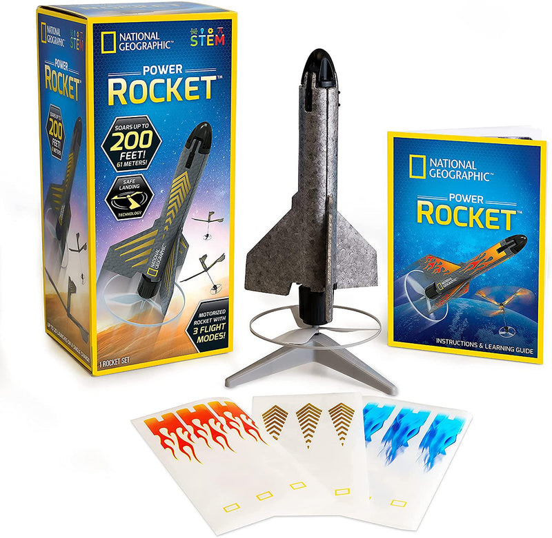 NATIONAL GEOGRAPHIC Rocket Launcher for Kids Patent-Pending Motorized, Self-Launching Air Rocket Toy, Launch up to 200 ft. with Safe Landing, an Innovation in Kids Outdoor Toys and Model Rockets