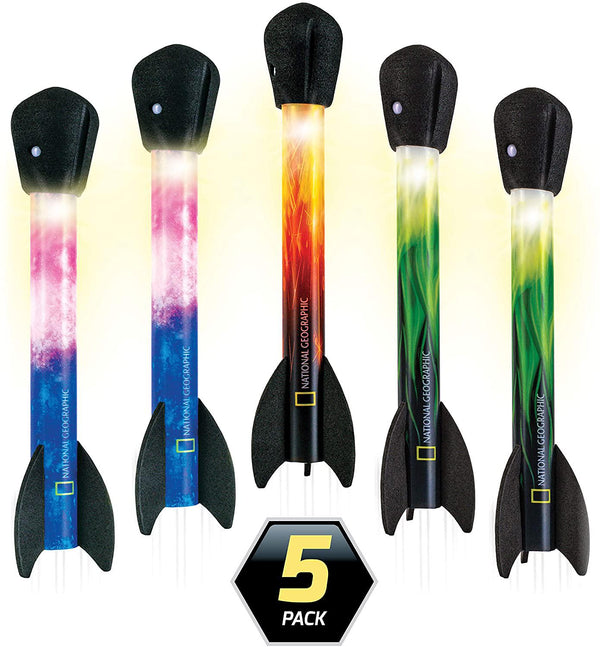 NATIONAL GEOGRAPHIC Air Rocket Toy Refill Ultimate LED Rocket Collection with 5 Light-Up Air Rockets, Compatible with All Stomp and Launch Air Powered Rocket Launcher Sets