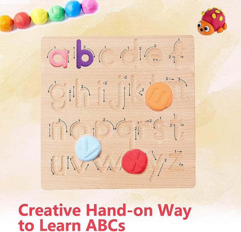NC Alphabet Tracing Borad - Wooden Montessori Toys - Double Sided Wooden Letter Tracing Borad - Uppercase and Lowercase Letters, ABC Learning for Preschool Sensory Play - 11.4 x 11.4 x 0.4 inches