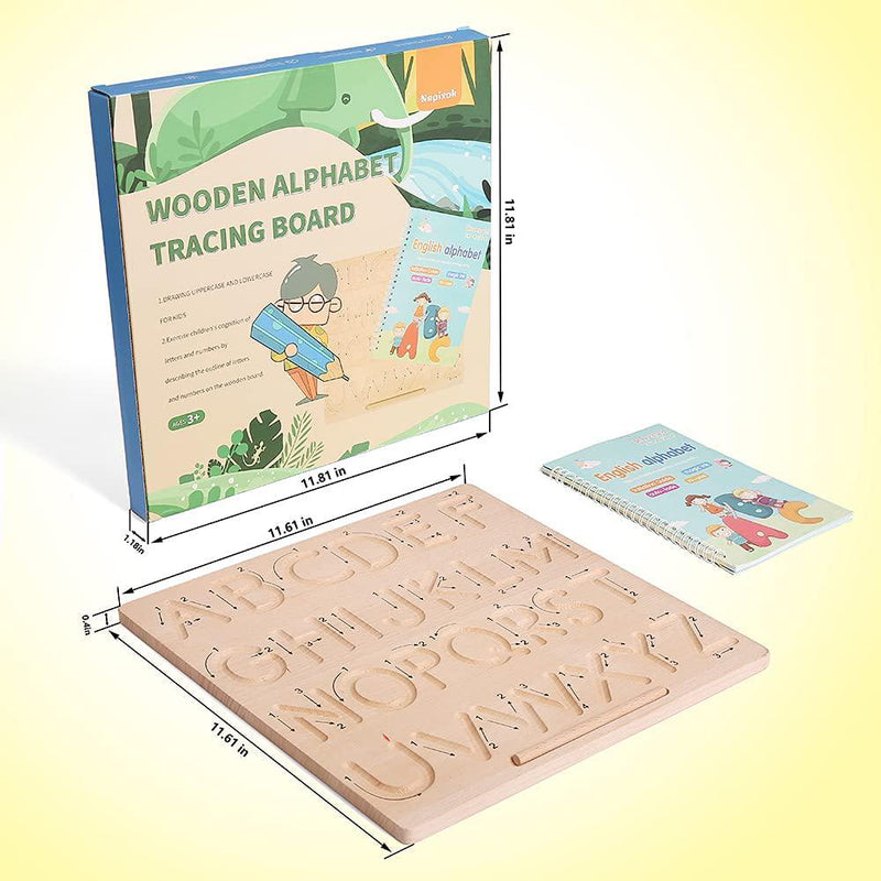 NC Alphabet Tracing Borad - Wooden Montessori Toys - Double Sided Wooden Letter Tracing Borad - Uppercase and Lowercase Letters, ABC Learning for Preschool Sensory Play - 11.4 x 11.4 x 0.4 inches