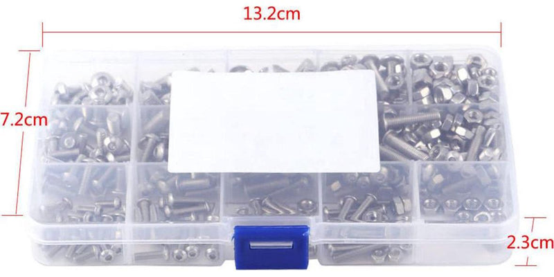 NUZAMAS 440 Pieces M3 M4 M5 304 Stainless Steel Hex Socket Button Head Bolts and Nuts Assortment and Key Wrench Kit with Storage Box