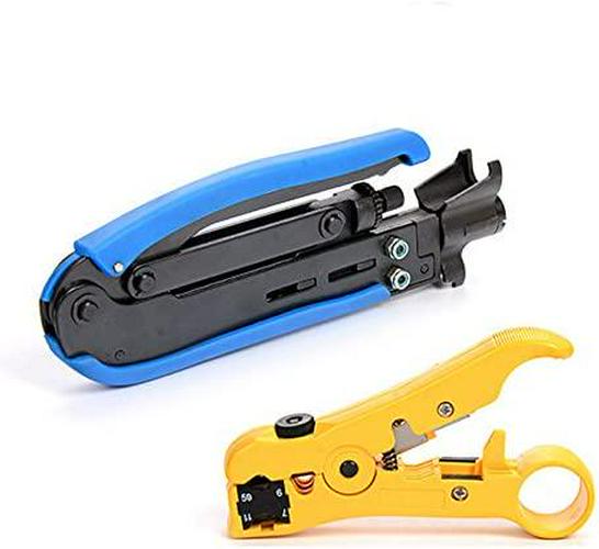 NUZAMAS Coax Coaxial Cable F-Connector Crimper Stripper Cutter Set RG6 RG59 RG11 Compression Crimping Cutting TV Cable Hand Tool 20x F Compression connectors Included