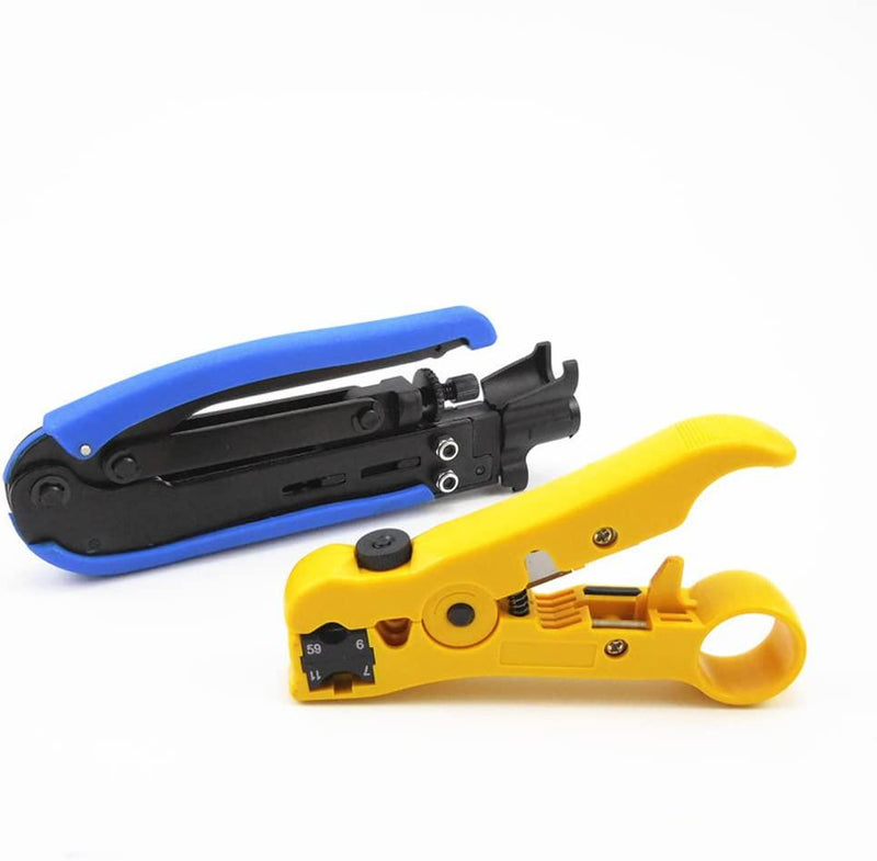 NUZAMAS Coax Coaxial Cable F-Connector Crimper Stripper Cutter Set RG6 RG59 RG11 Compression Crimping Cutting TV Cable Hand Tool 20x F Compression connectors Included