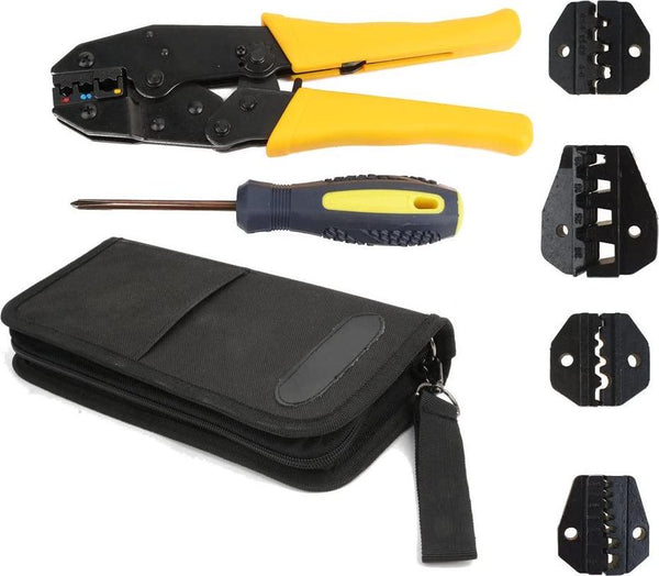 NUZAMAS Electrical Insulated Terminals Ferrules Ratchet Crimper Cable Crimping Tool Kit Wire Terminal Plier Screwdriver with Carry Bag Set 5 Interchangeable Tips Dies from 0.5mm to 35mm²