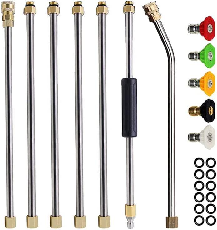 NUZAMAS Pressure Washer Extension Wand Set 4000PSI 1/4 Inch Quick Connect Replacement Wand with 5PCS Nozzle Tips(0 15 25 40 65°), O-Ring, 7PCS Extension lances