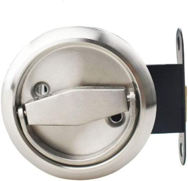 NUZAMAS Round Pocket Door Lock, Privacy Door Latch Lock Set, 304 Stainless Steel, Bed Room, Kitchen, Bathroom, Laundry Room Doors Privacy Lock