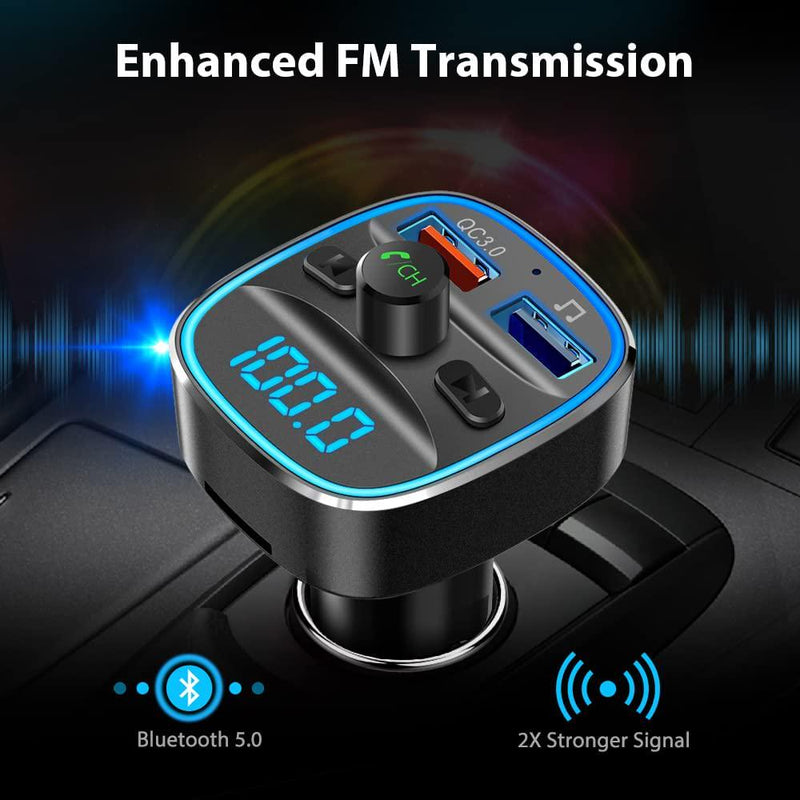 Nulaxy Bluetooth FM Transmitter for Car, QC3.0 and 7 Colors LED Backli