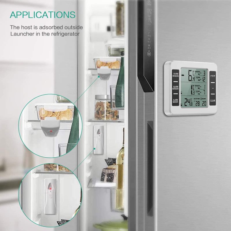 Amir Refrigerator Thermometer, Wireless Indoor Outdoor Digital Freezer Thermometer, Sensor Temperature Monitor with Audible Alarm Temperature Gauge