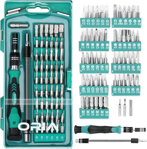 ORIA Screwdriver Set, Professional Repair Tool Kit, Magnetic Driver Kit, 60 in 1 with 56 Bits with Flexible Shaft for Smartphone, Game Console, Tablet, PC, Glasses, Green