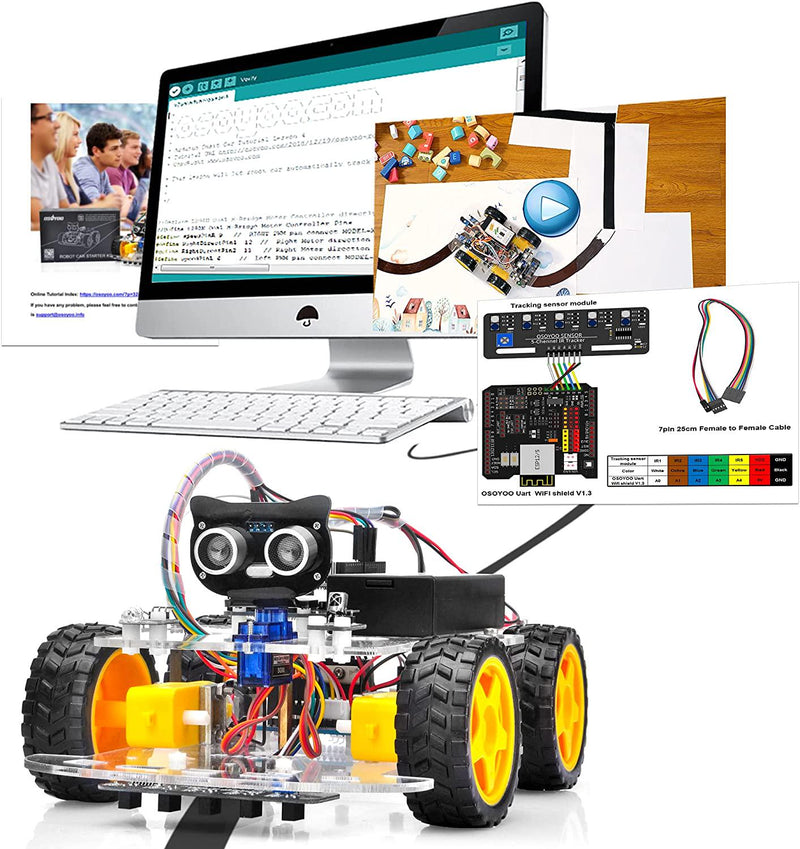 OSOYOO Robot Car Starter Kit for R3 | STEM Remote Controlled Educational Motorized Robotics for Building Programming Learning How to Code | IOT Mechanical DIY Coding for Kids Teens Adults