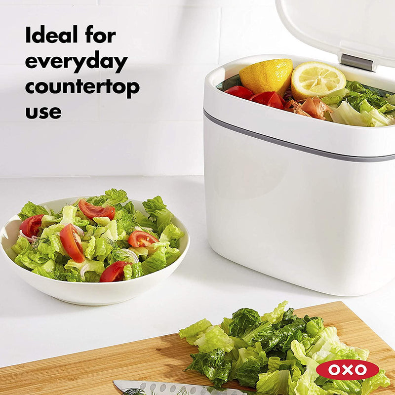 OXO Good Grips Easy Clean Compost Bin, White, 6.62 Litre / 1.75 Gallon