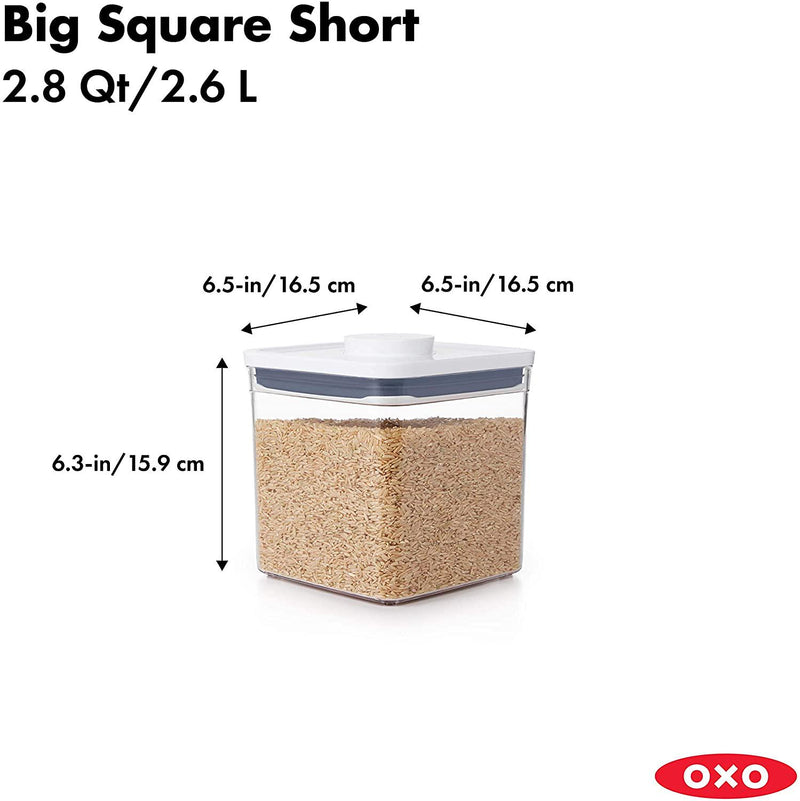 OXO Good Grips POP 2.0 Big Square Canister, Short, 2.6 Litre Capacity, Multicolor