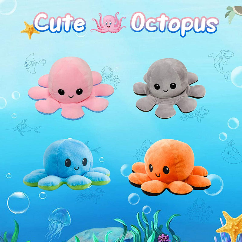 Octopus Plush Reversible Genuine Double-Sided Flip Octopus Pillow Plushie Soft Cute Stuffed Animals Doll with Rich Expressions Creative Toy Gifts for Kids Friends Baby 0-3 3-6 6-9 6-18 Months