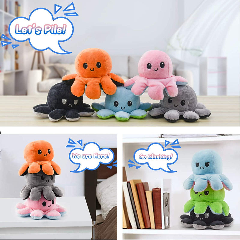 Octopus Plush Reversible Genuine Double-Sided Flip Octopus Pillow Plushie Soft Cute Stuffed Animals Doll with Rich Expressions Creative Toy Gifts for Kids Friends Baby 0-3 3-6 6-9 6-18 Months