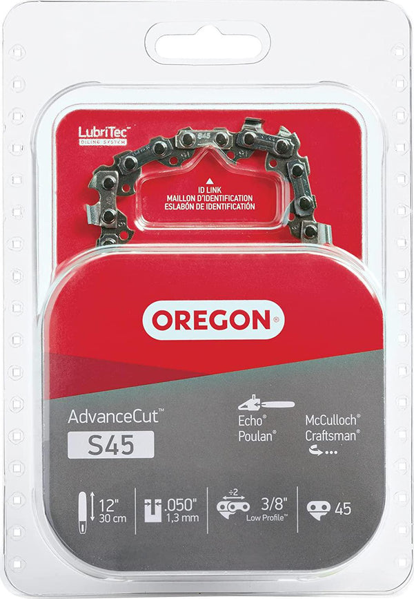 Oregon S45 AdvanceCut 45 Drive Link 0.050 Gauge Chainsaw Chain, 12-inch Bar Length, Black