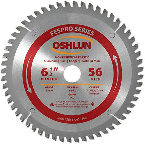 Oshlun SBFT-065056A 6-1/2 56 Tooth FesPro Non Ferrous Tcg Saw Blade with 20mm Arbor For Dewalt DWS520 and Makita SP6000