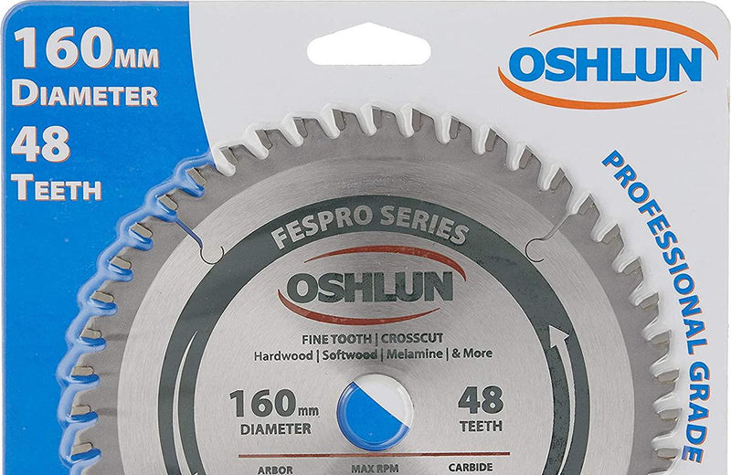 Oshlun SBFT-160048 160mm 48 Tooth FesPro Crosscut ATB Saw Blade with 20mm Arbor for Festool TS 55 EQ, DeWalt DWS520, and Makita SP6000K