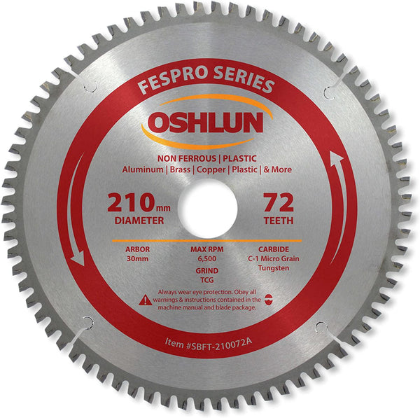 Oshlun SBFT-210072A 210mm 72 Tooth FesPro Non Ferrous TCG Saw Blade with 30mm Arbor for Festool TS 75 EQ