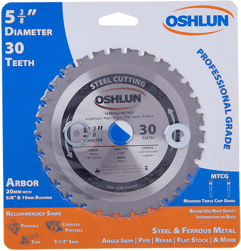Oshlun SBF-054030 5-3/8-Inch 30 Tooth MTCG Saw Blade with 20mm Arbor (5/8-Inch and 10mm Bushings) for Mild Steel and Ferrous Metals