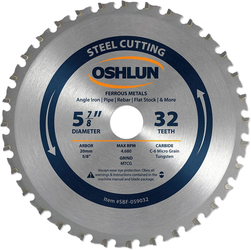 Oshlun SBF-059032 5-7/8-Inch 32 Tooth MTCG Saw Blade with 20mm Arbor (5/8-Inch Bushing) for Mild Steel and Ferrous Metals