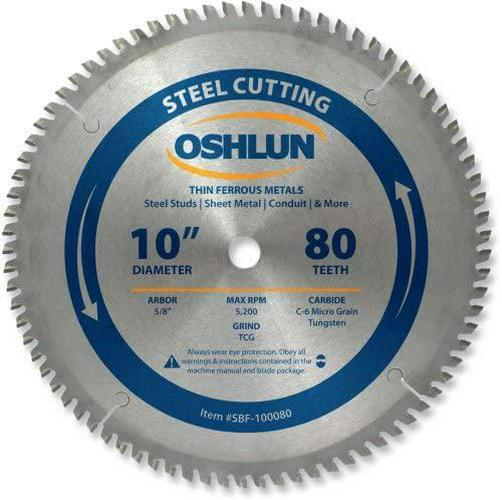 Oshlun SBF-100080 10-Inch 80 Tooth TCG Saw Blade with 5/8-Inch Arbor for Mild Steel and Ferrous Metals