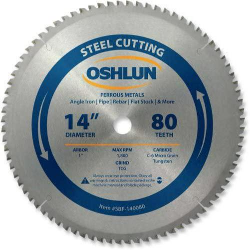 Oshlun SBF-140080 14-Inch 80 Tooth TCG Saw Blade with 1-Inch Arbor for Mild Steel and Ferrous Metals