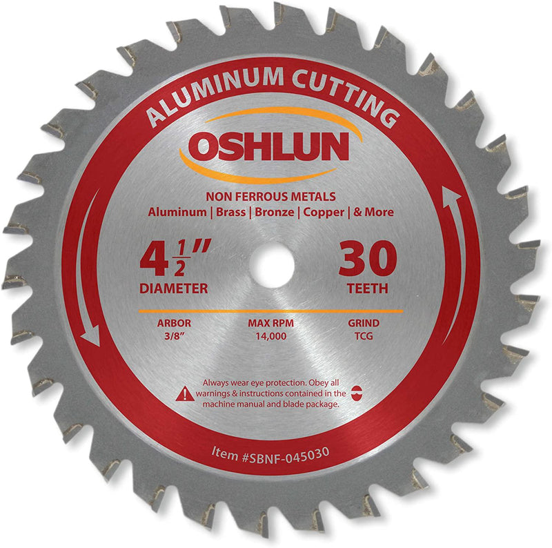 Oshlun SBNF-045030 4-1/2-Inch 30 Tooth TCG Saw Blade with 3/8-Inch Arbor for Aluminum and Non Ferrous Metals