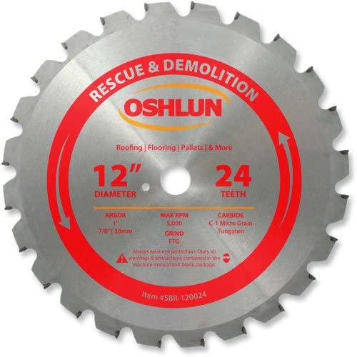 Oshlun SBR-120024 12-Inch 24 Tooth FTG Saw Blade with 1-Inch Arbor (7/8-Inch and 20mm Bushings) for Rescue and Demolition