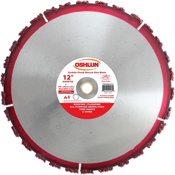Oshlun SBR-CH12 12-Inch Carbide Chunk Blade with 1-Inch Arbor for Rescue and Demolition