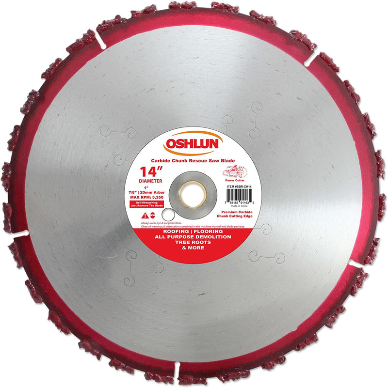 Oshlun SBR-CH14 14-Inch Carbide Chunk Blade with 1-Inch Arbor for Rescue and Demolition