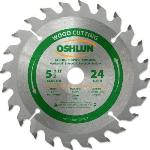 Oshlun SBW-055024 5-1/2-Inch 24 Tooth ATB General Purpose and Trimming Saw Blade with 5/8-Inch Arbor (1/2-Inch and 10mm Bushings)