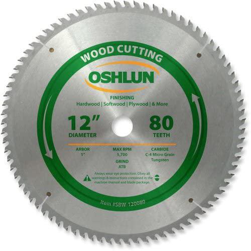 Oshlun SBW-120080 12-Inch 80 Tooth ATB Finishing Saw Blade with 1-Inch Arbor