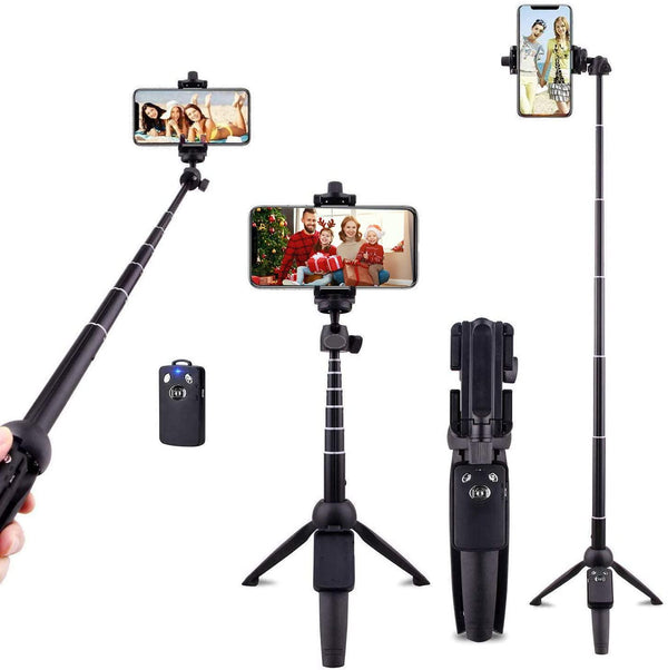 Ottertooth Selfie Stick Tripod, Lightweight Selfie Stick with Bluetooth Remote Control, Stick and Tripod for Taking Photos, Easy to Use, Black