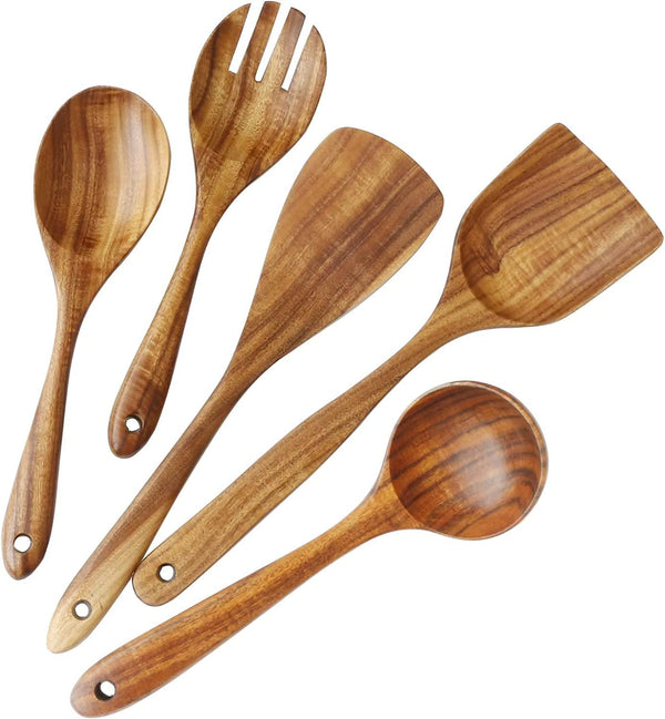 PLAYINGNINDS Wooden Utensils Set for Kitchen, Wood Cooking Spoons Tool