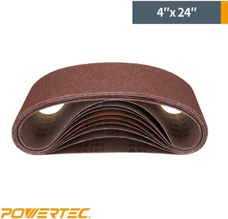 POWERTEC 110000 4-Inch x 24-Inch 60 Grit Aluminum Oxide Sanding Belt, 10-Pack