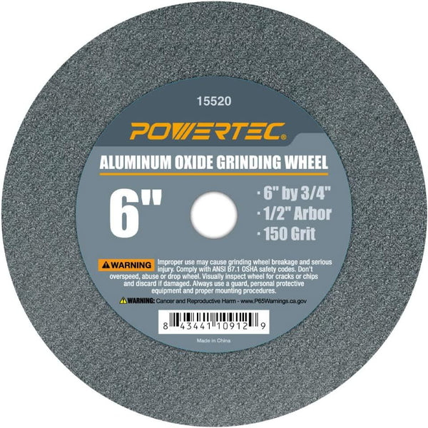 POWERTEC 15520 Aluminum Oxide Grinding Wheel 150 Grit, 6 x ¾ with 1/2 Arbor