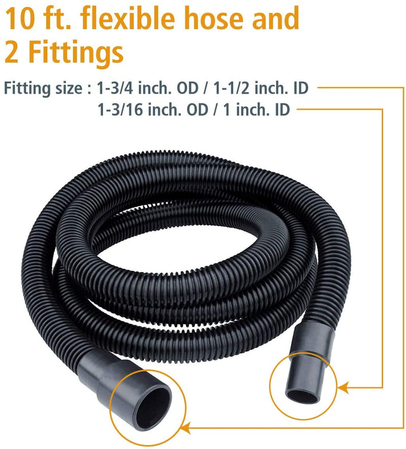 POWERTEC 70175 Dust Collection Hose with Fittings Plus Two Reducers , Black
