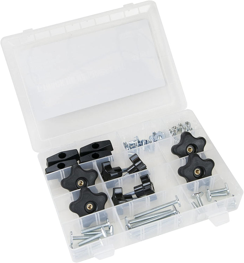 POWERTEC 71173 Jig and Fixture T-Track Hardware Kit w/Knobs and 1/4-20 Threads | 46 Piece Set