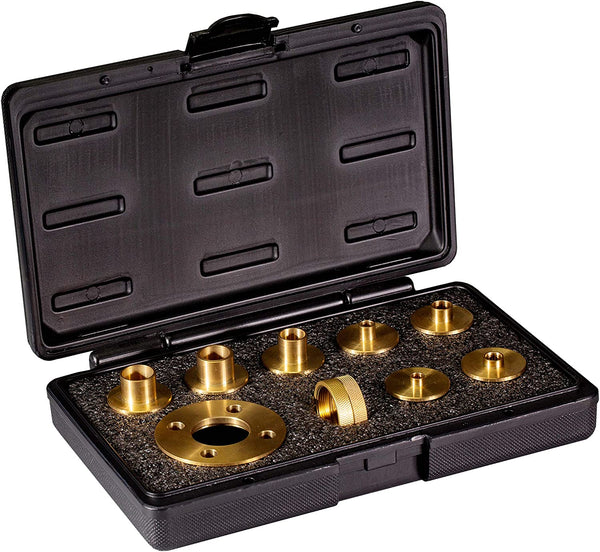POWERTEC 71220 10 Piece Solid Brass Template Guide Kit with Adaptor | CNC Precision Ground | Router Guide for Templates | Includes 7 Router Guides and 2 Lock Nuts and Adaptor